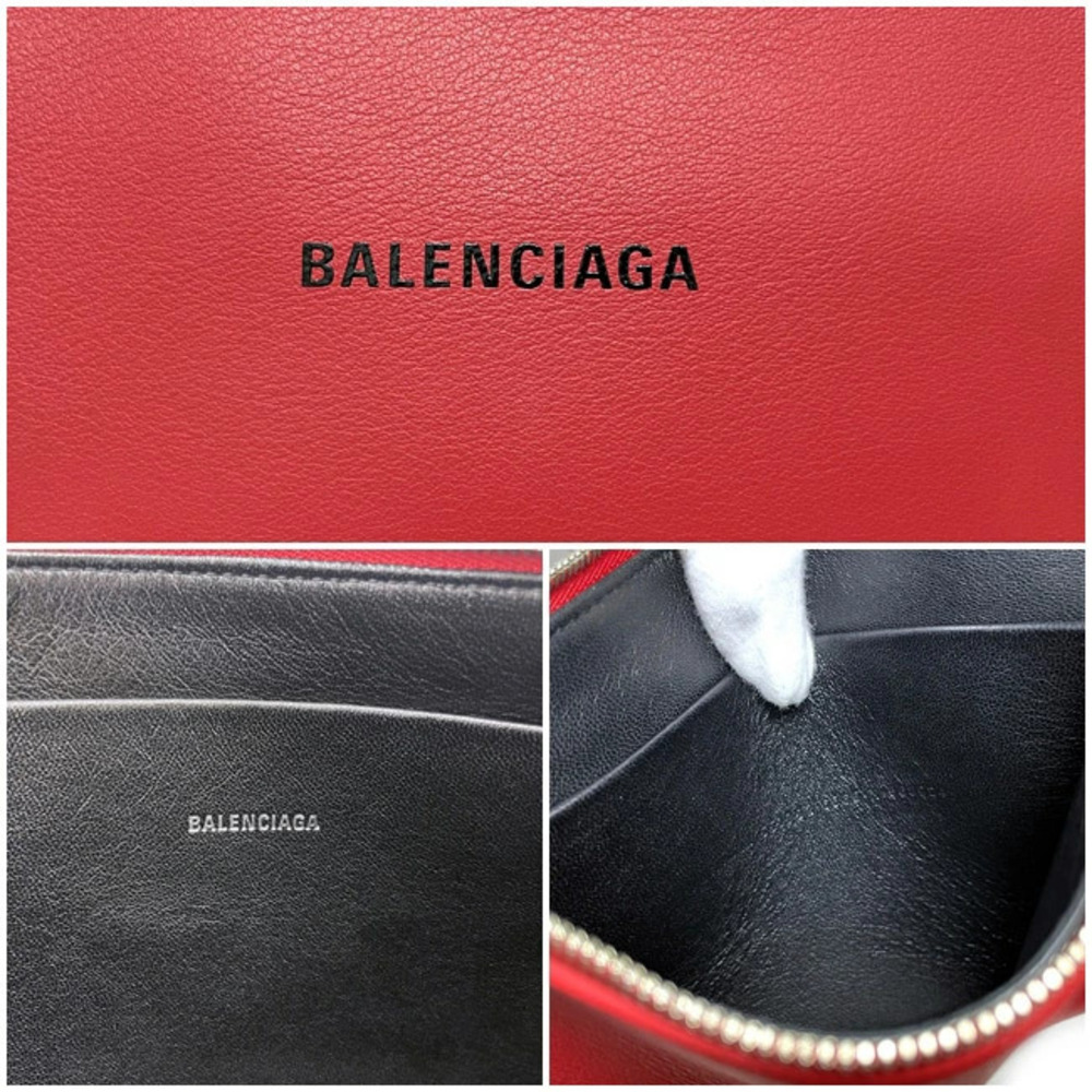 Balenciaga Clutch Red Black Leather Clutch Bag Zipper Logo One Point - Picture 9 of 10